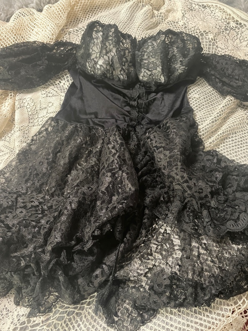 Frederick's of Hollywood Sheer Black Lace Off-Shoulder Chemise